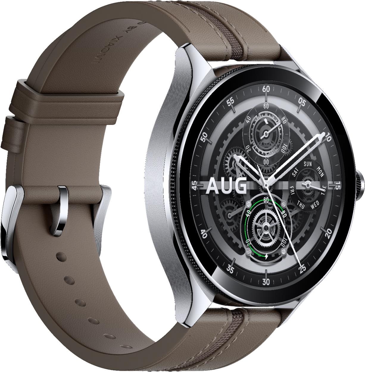 Xiaomi Watch 2 Pro – Bluetooth Silver Case with Brown Leather Strap...