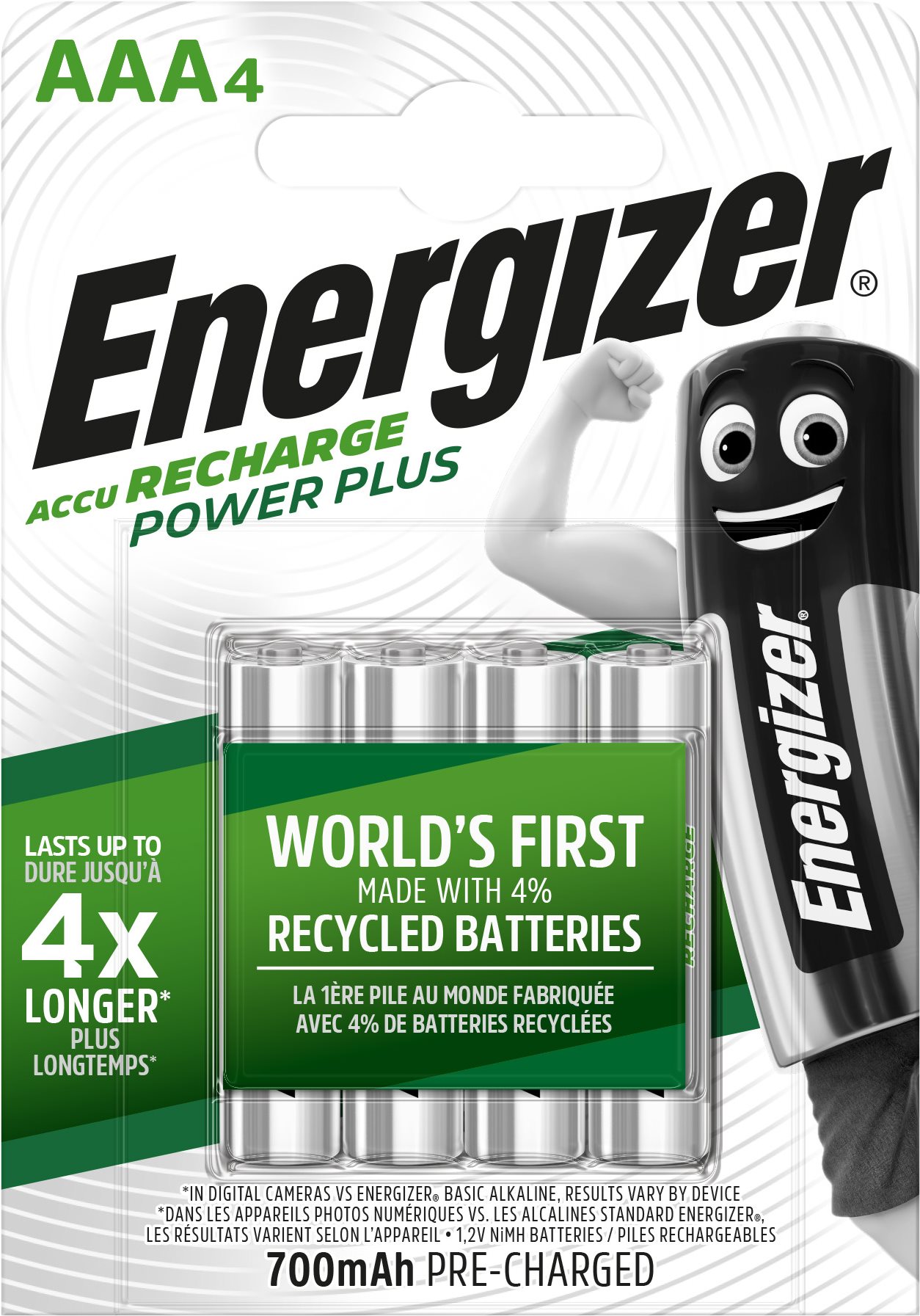 Energizer Power Plus AAA 700mAh 4pcs Piles rechargeables