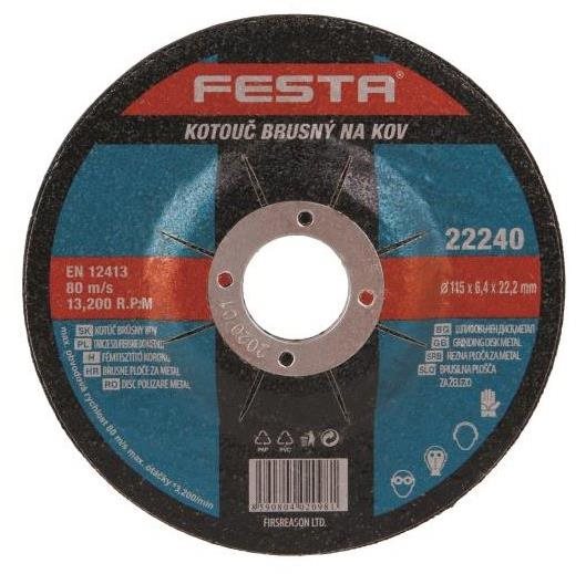 Kotúč na kov brúsny, priemer 115 × 6,4 × 22,2 mm, FESTA Brúsny kotúč