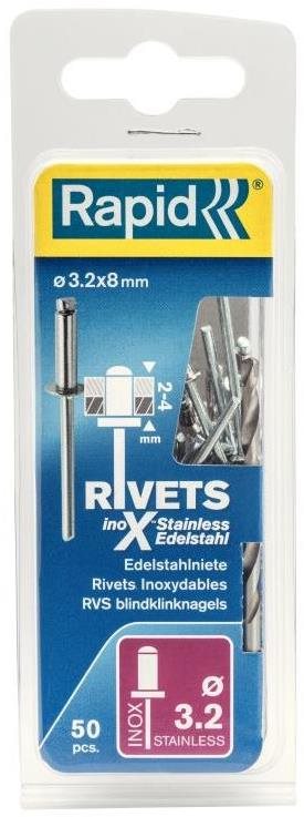 Nity antikorové INOX, 3,2 × 8 mm, 50 ks, blister, RAPID Trhacie nity