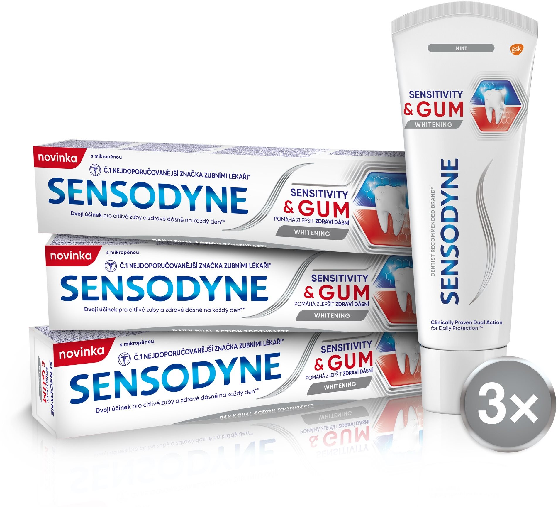 SENSODYNE Sensitive & Gum Whitening 3 × 75 ml Fogkrém