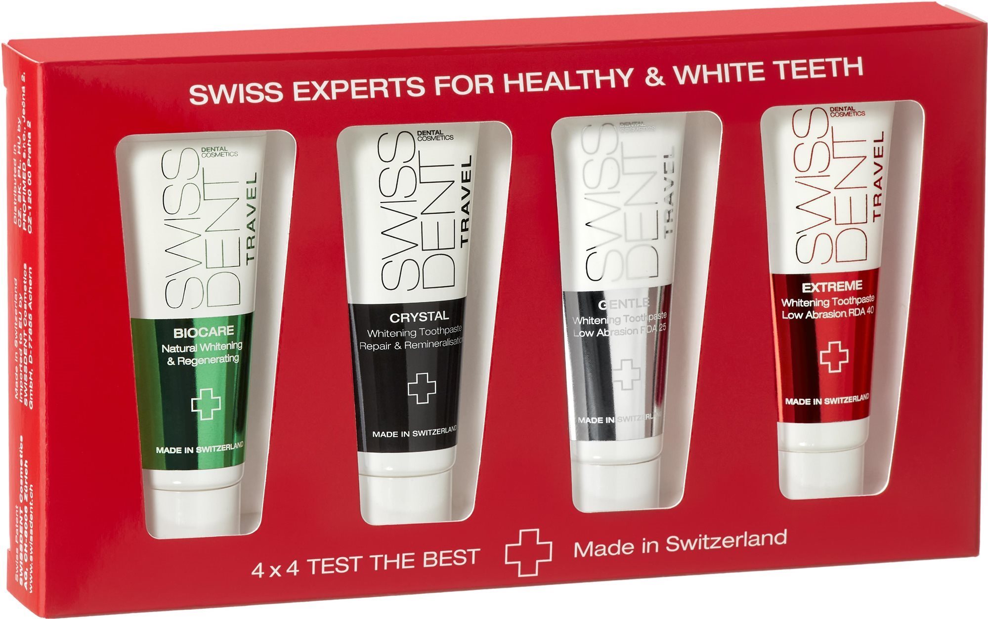 SWISSDENT Sada 4 × 4 Test the Best 4× 10 ml Zubná pasta