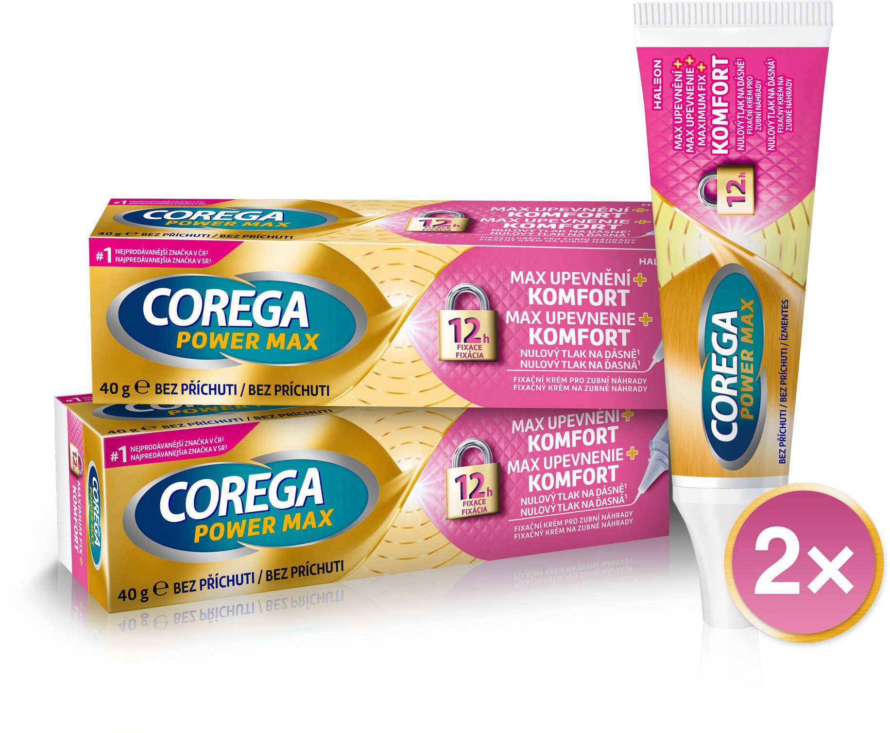 COREGA Max upevnenie + komfort 2× 40 g Lepidlo na zuby