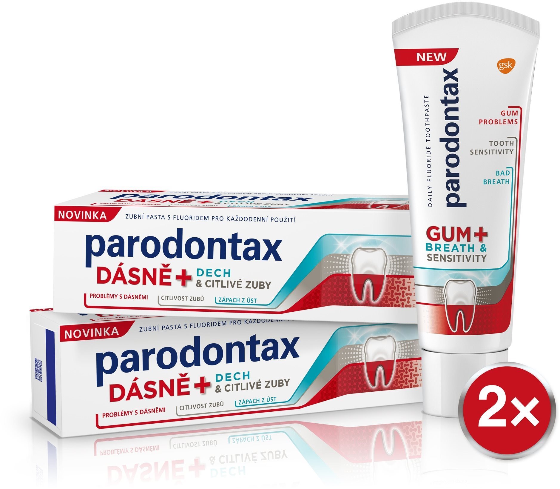 PARODONTAX na ďasná, dych a citlivé zuby 2× 75 ml Zubná pasta