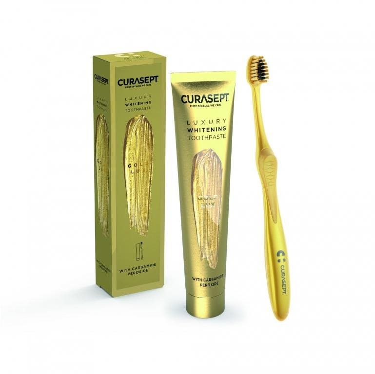 CURASEPT Gold Lux bieliaca s kefkou 75 ml Zubná pasta