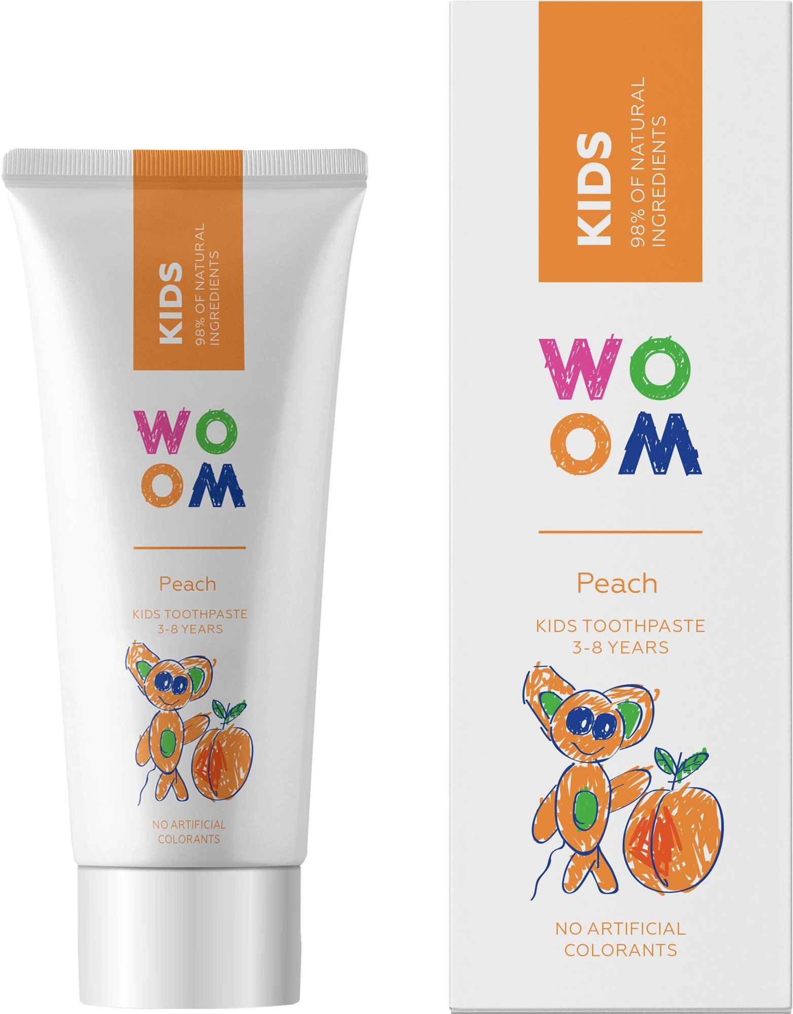 WOOM Kids Broskyňa 3 – 8 rokov, 50 ml Zubná pasta