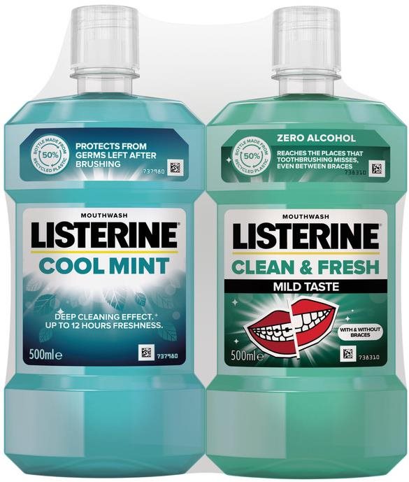 LISTERINE CoolMint 500 ml + Clean &Fresh 500 ml Szájvíz