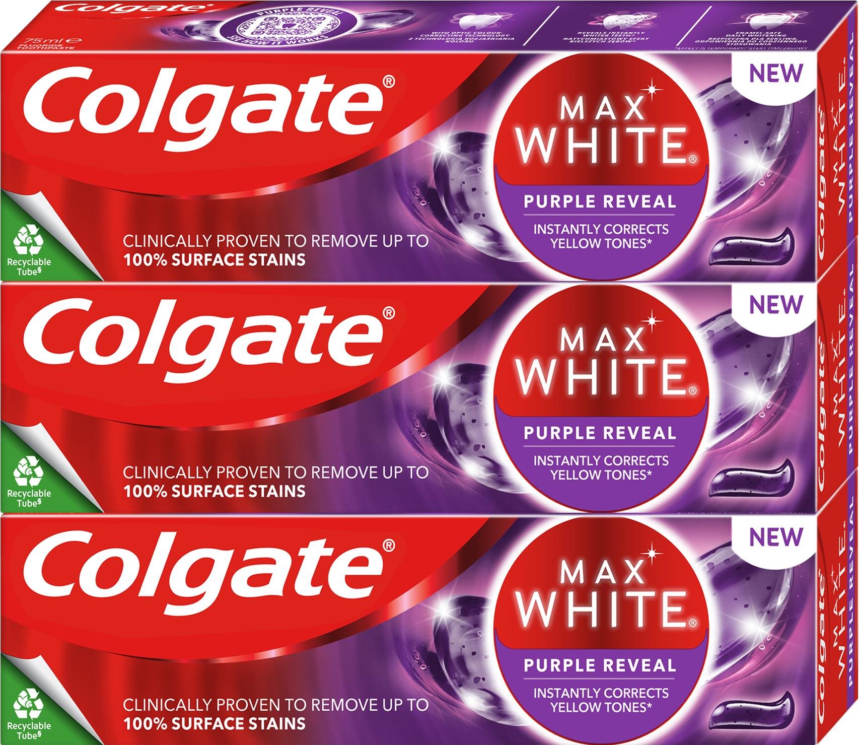 COLGATE Max White Purple Reveal 3x 75 ml Fogkrém