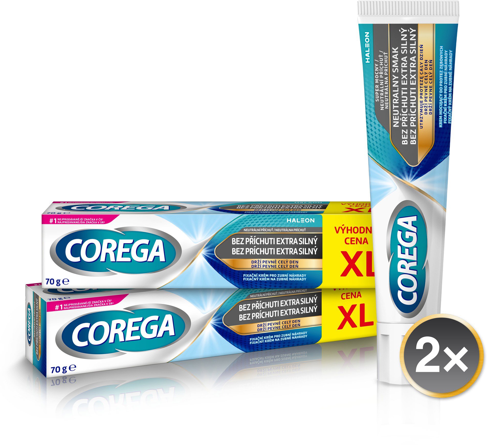 COREGA fixačný krém bez príchuti extra silný XL 2× 70 g Lepidlo na...