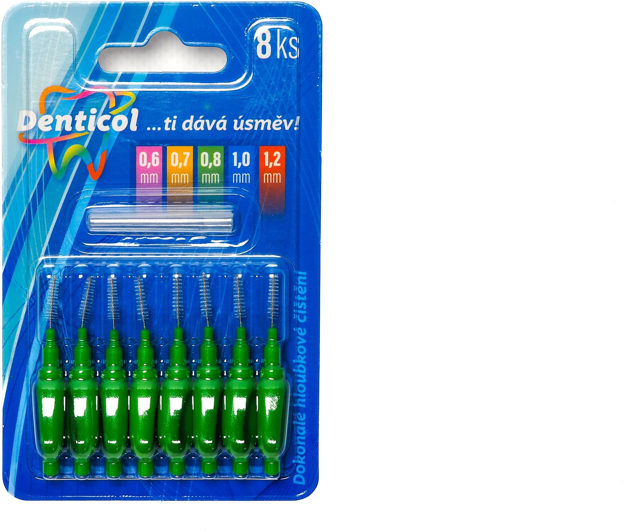 DENTICOL P01 veľ. 0,8 mm, s plochou rukoväťou, 8 ks Medzizubná kefka