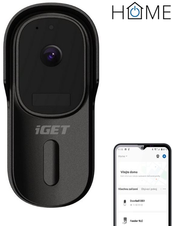 iGET HOME Doorbell DS1 Black – bateriový WiFi video zvonček s Full...