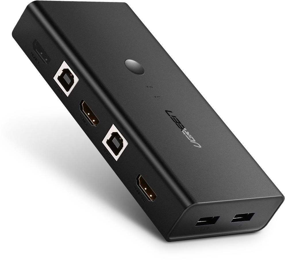 Ugreen 2 In 1 Out HDMI + USB-B + USB-A KVM Switch Black Kapcsoló