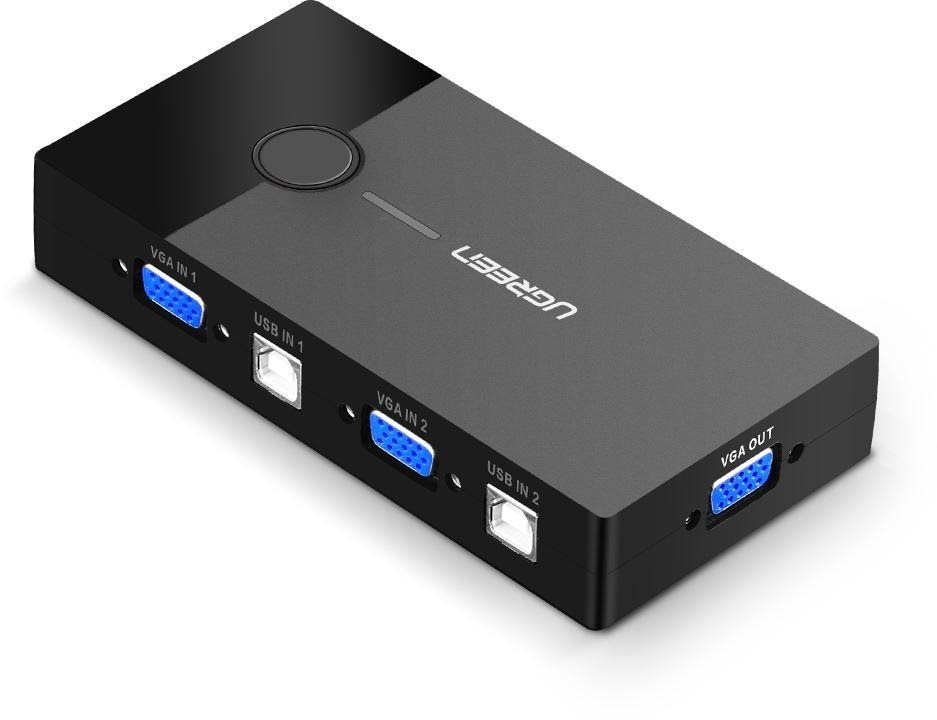 Commutateur KVM Ugreen 2 In 1 Out VGA + USB-B + USB-A Noir...