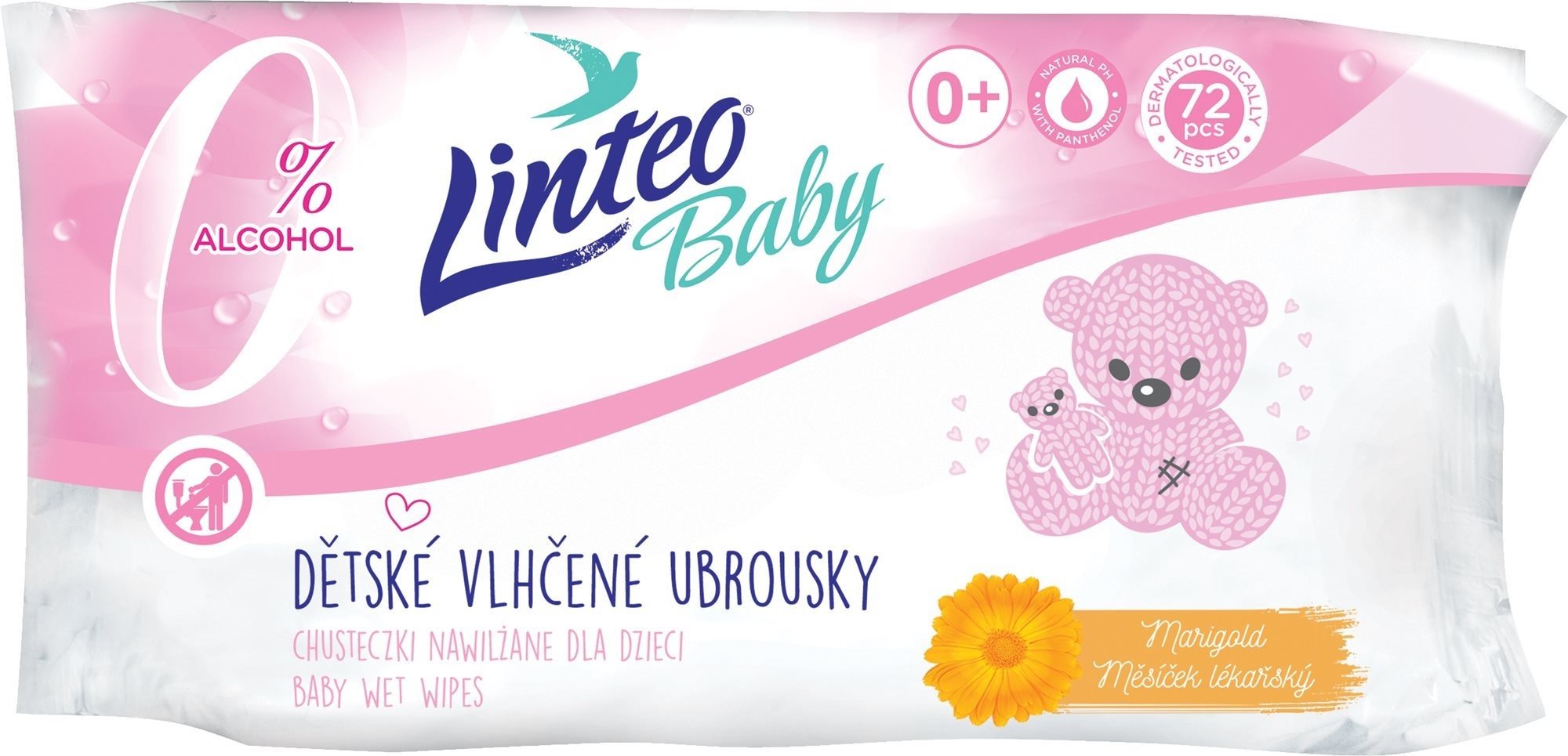 LINTEO Baby Törlőkendő körömvirággal 72 db Popsitörlő