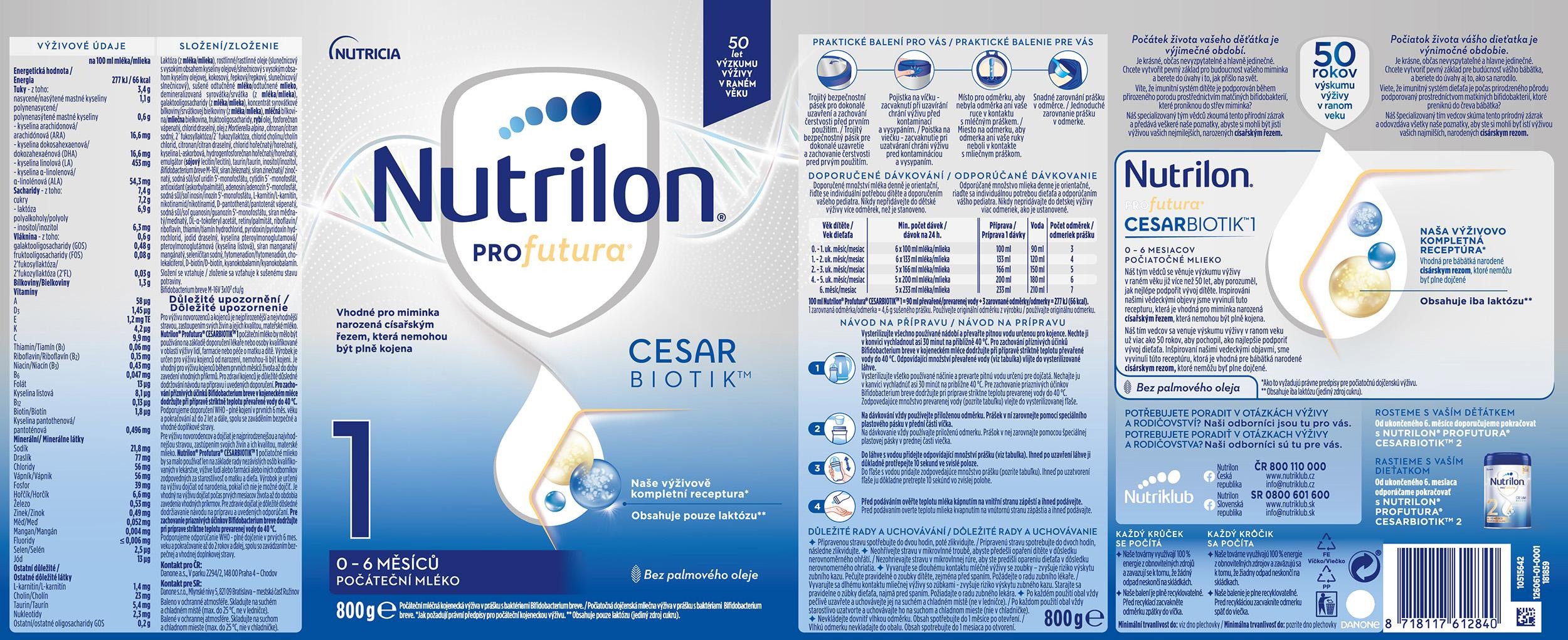 Nutrilon Profutura Cesarbiotik 1 počáteční mléko 4× 800 g Kojenecké...