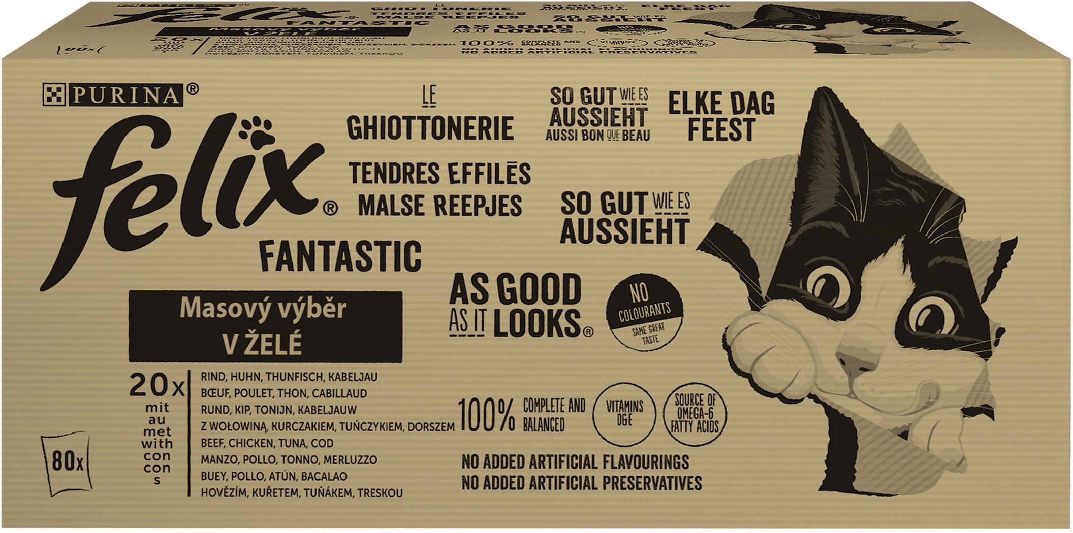 Felix Fantastic s hovädzím, kuraťom, tuniakom a treskou v želé, 80×...
