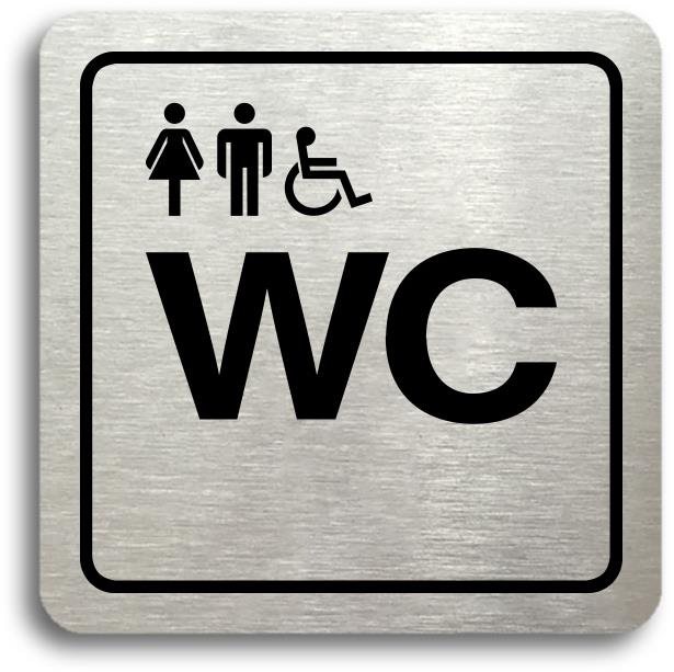 Accept Piktogram "WC ženy, muži, invalidé" (80 × 80 mm) (stříbrná tabulka - černý tisk)