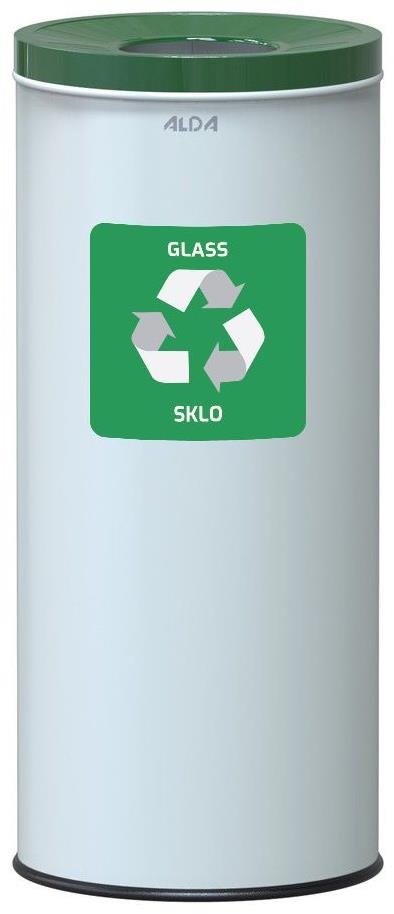 Alda Koš na tříděný odpad Eko Nord 45 l, zelené víko - sklo, lakovaná ocel, bílý