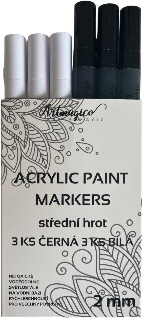 Artmagico akrylový popisovač sada černá a bílá 2-3 mm