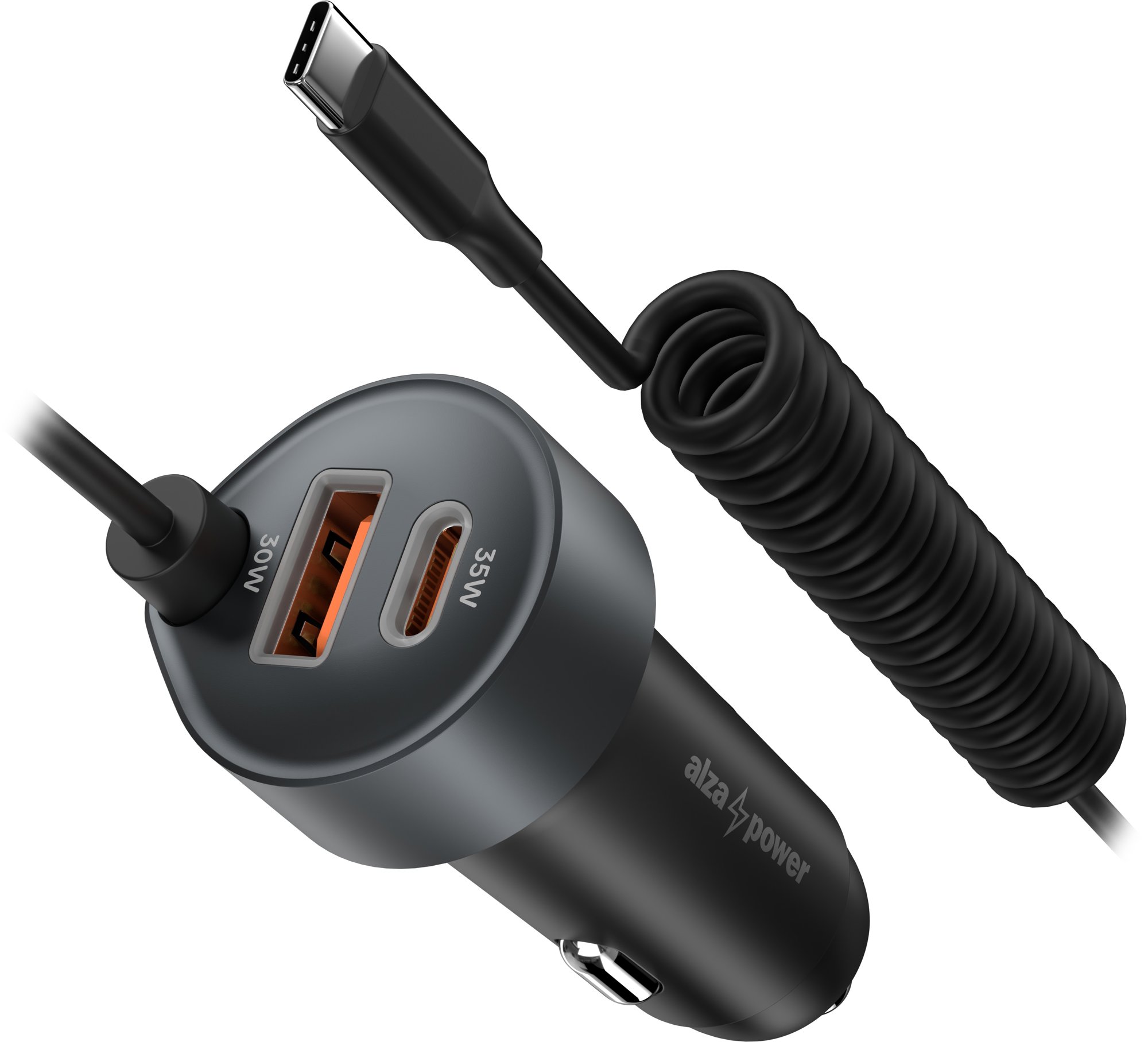 AlzaPower Car Charger X565 USB-A + USB-C + Cable Power Delivery 65W stříbrná