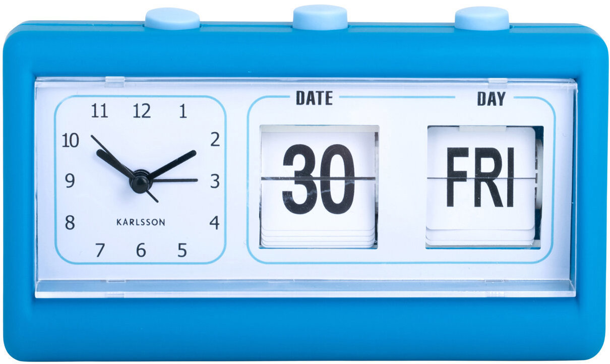 Karlsson Retro budík FLIP s datem, modrý