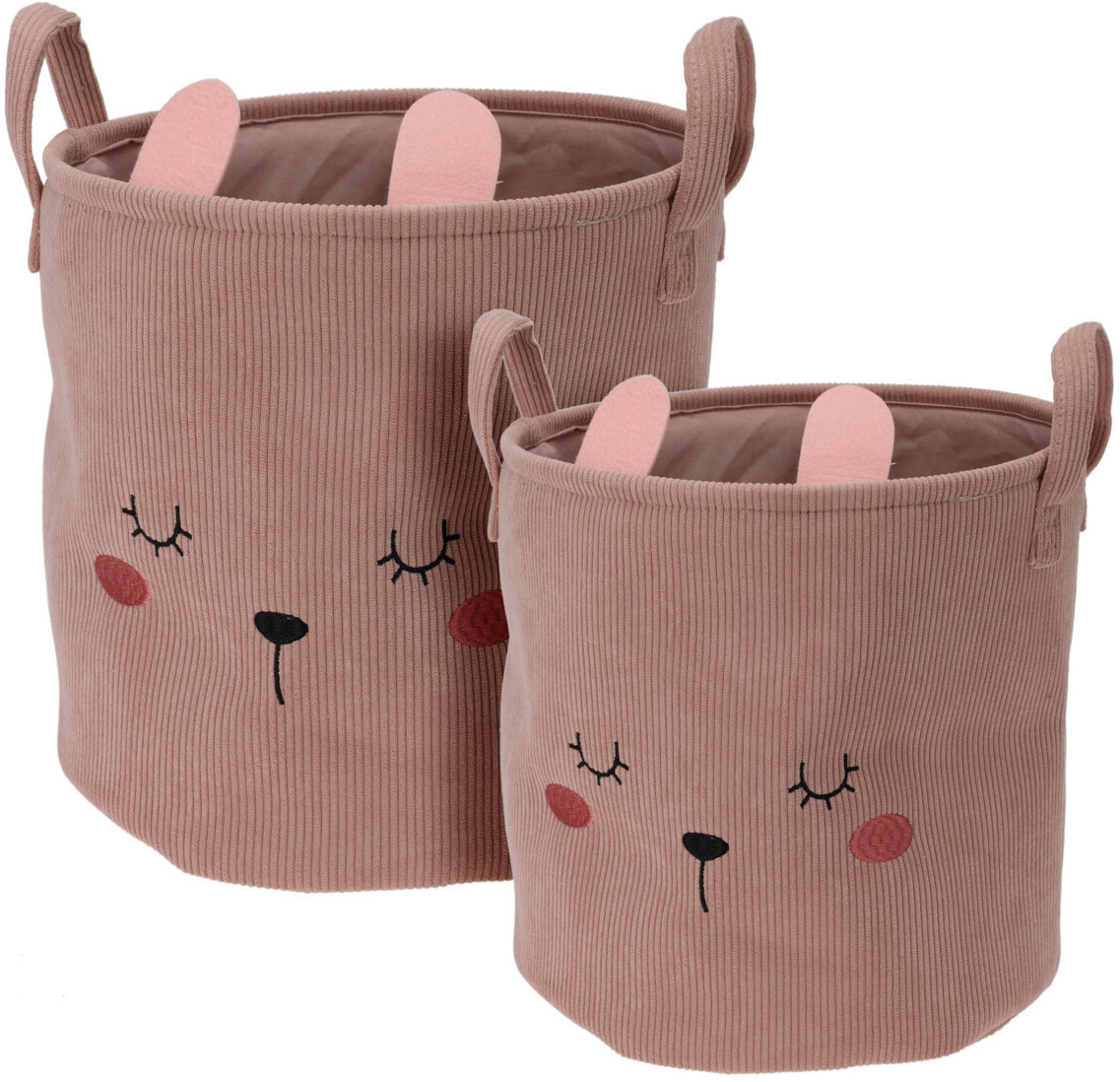 Home Styling Collection Úložné koše na hračky CUTIE s ušima 2 ks, růžový, oválný