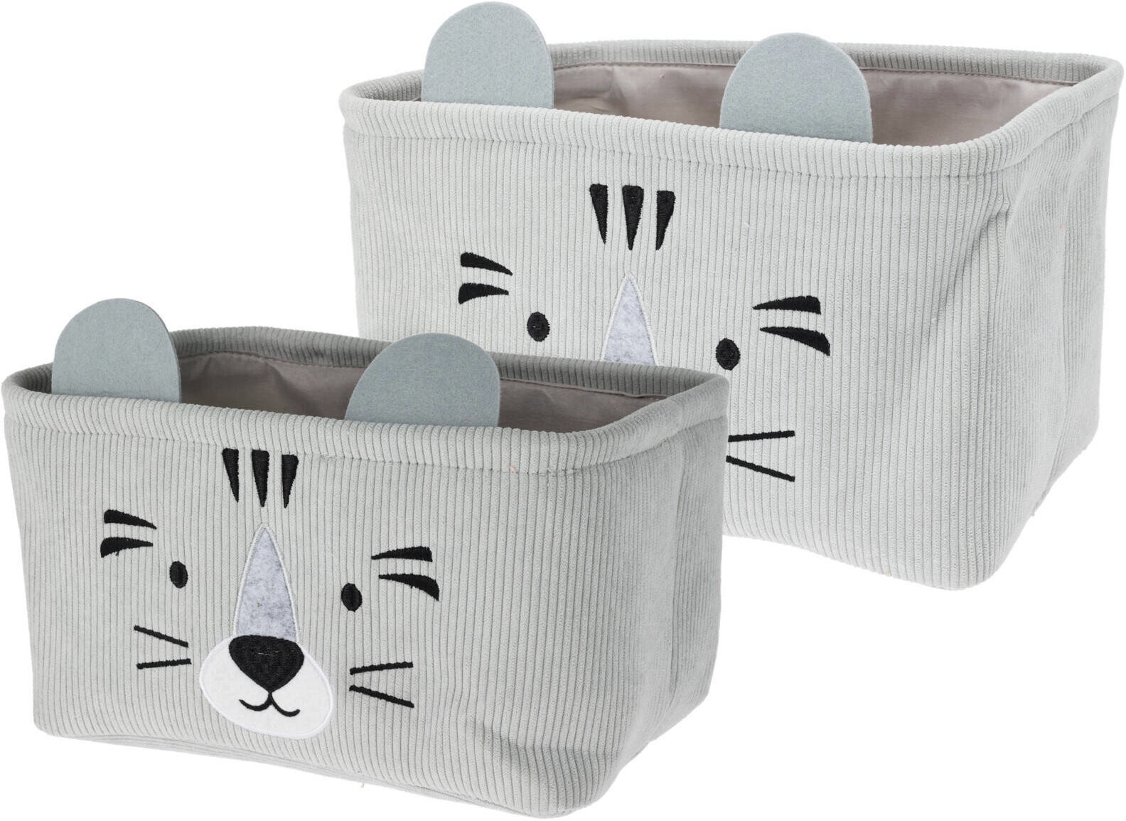 Home Styling Collection Úložné koše na hračky CUTIE s ušima 2 ks, manšestrový, obdélníkový