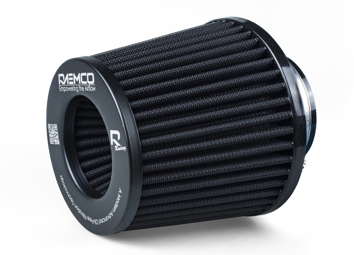 Raemco sportovní vzduchový filtr, délka 130 mm, vstup 63 mm, barva černá