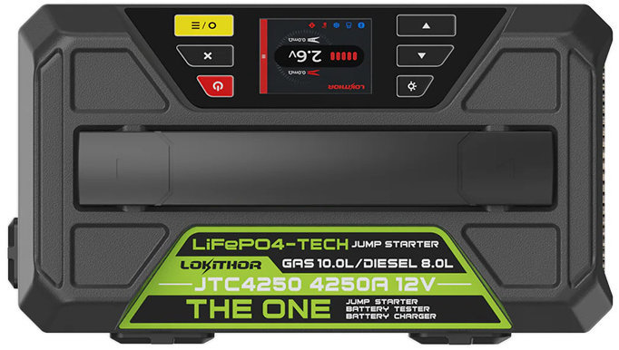 LOKITHOR Startovací zdroj s nabíječkou a testerem JTC4250 PRO, 12V, 4250A, 90Wh