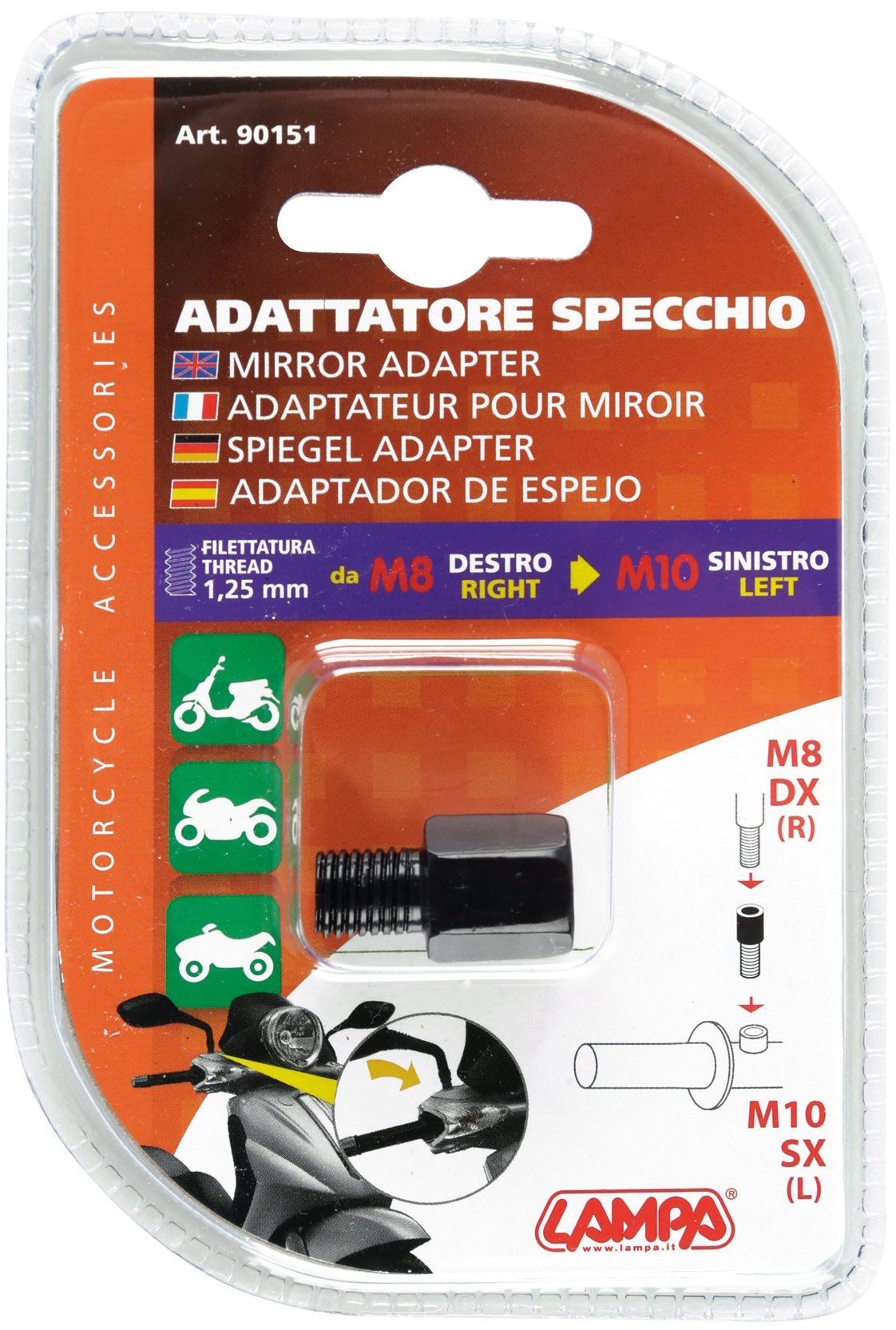 LAMPA Redukce závitu zrcátka M8/1,25 R na M10/1,25 L