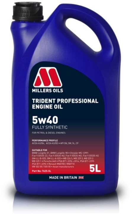 Millers Oils Plně syntetický motorový olej Trident Professional 5W-40 5l