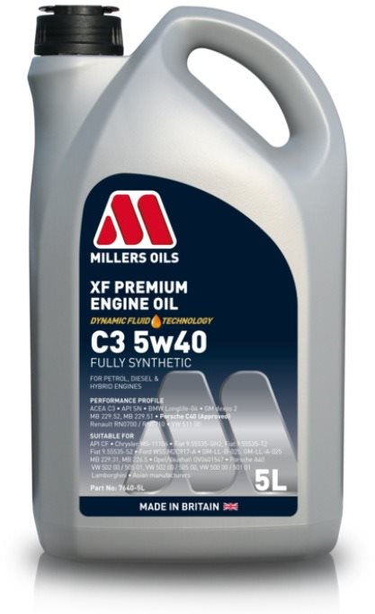 Millers Oils Plně syntetický motorový olej - XF Premium C3 5W-40 5l vhodný pro nejmodernější benzíno