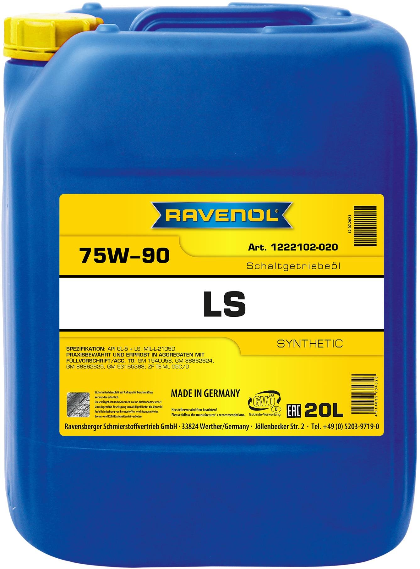 RAVENOL Getriebeoel LS SAE 75W-90; 20 L