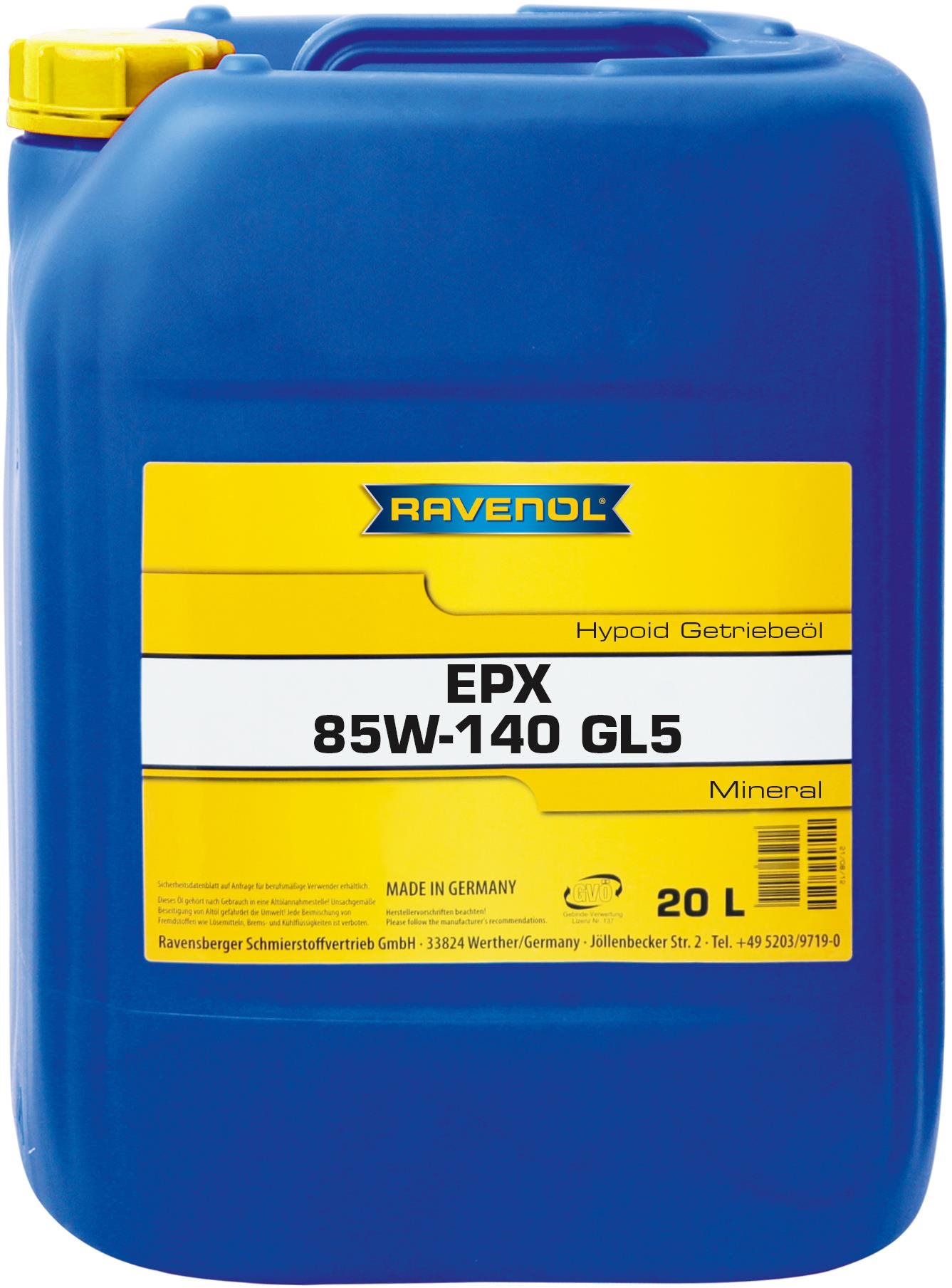 RAVENOL Getriebeoel EPX SAE 85W-140 GL 5; 20 L