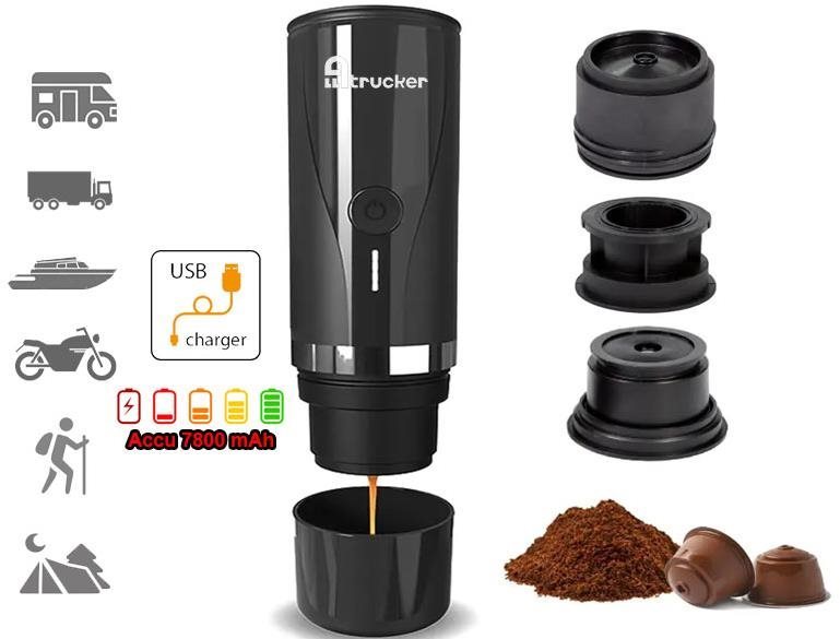 Alltrucker Cestovní USB kávovar pro kapsle Nespresso, mletou kávu
