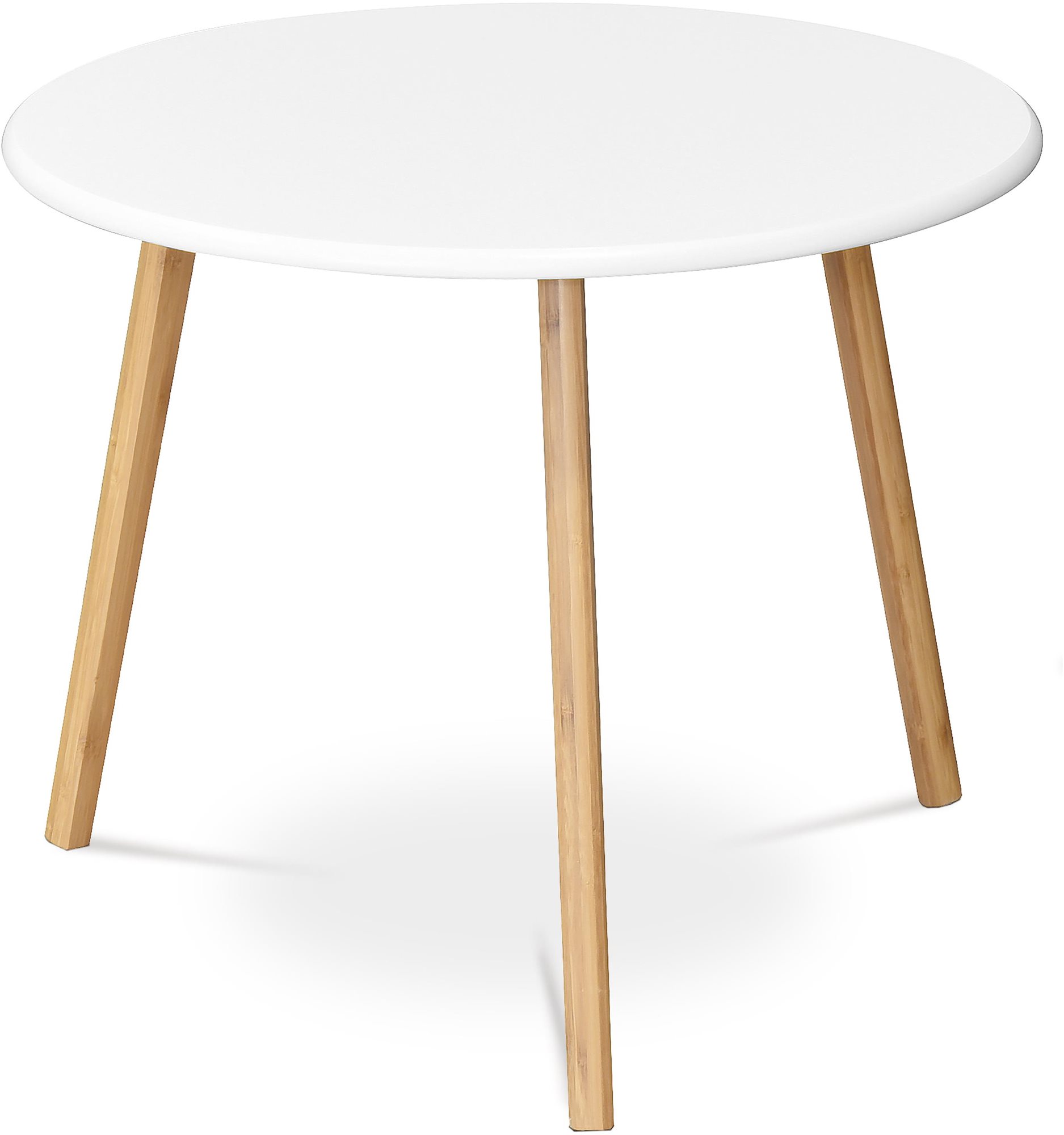 Odkládací stolek 60 × 60 × 50 cm, MDF bílá deska, nohy bambus přírodní odstín