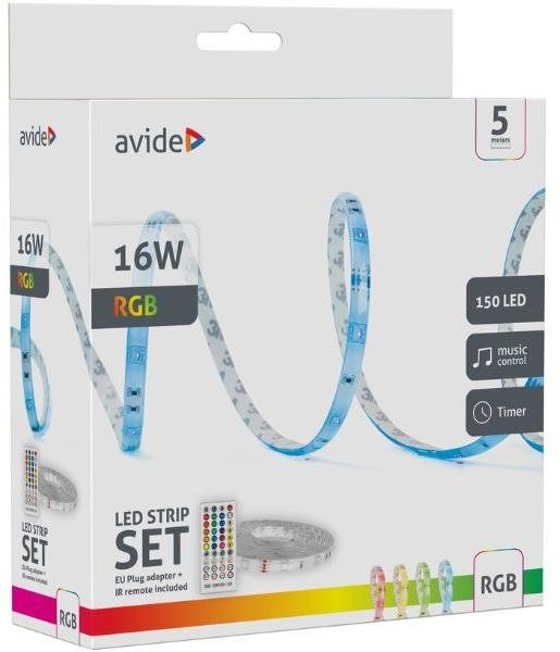AVIDE Set LED pásek 3,2 W/m, RGB, se zdrojem 5 m