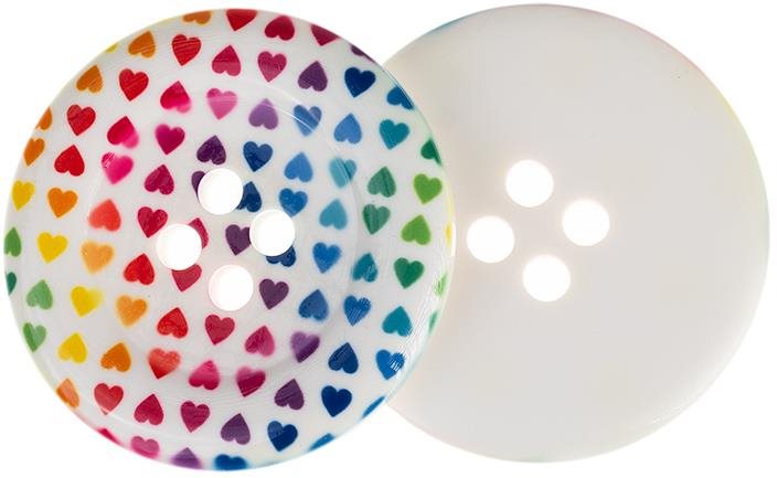 Knoflíky Žirovnice Knoflík 5 cm srdce barevné, 336331B2, sada 2 ks