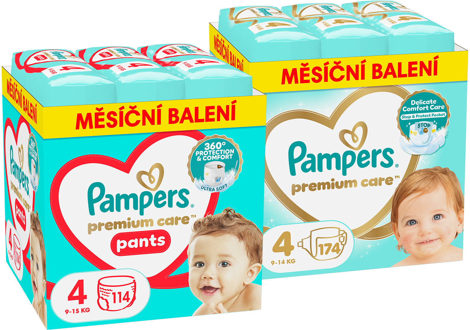 PAMPERS Premium Care vel. 4 (174 ks) + Premium Care Pants vel. 4 (114 ks)