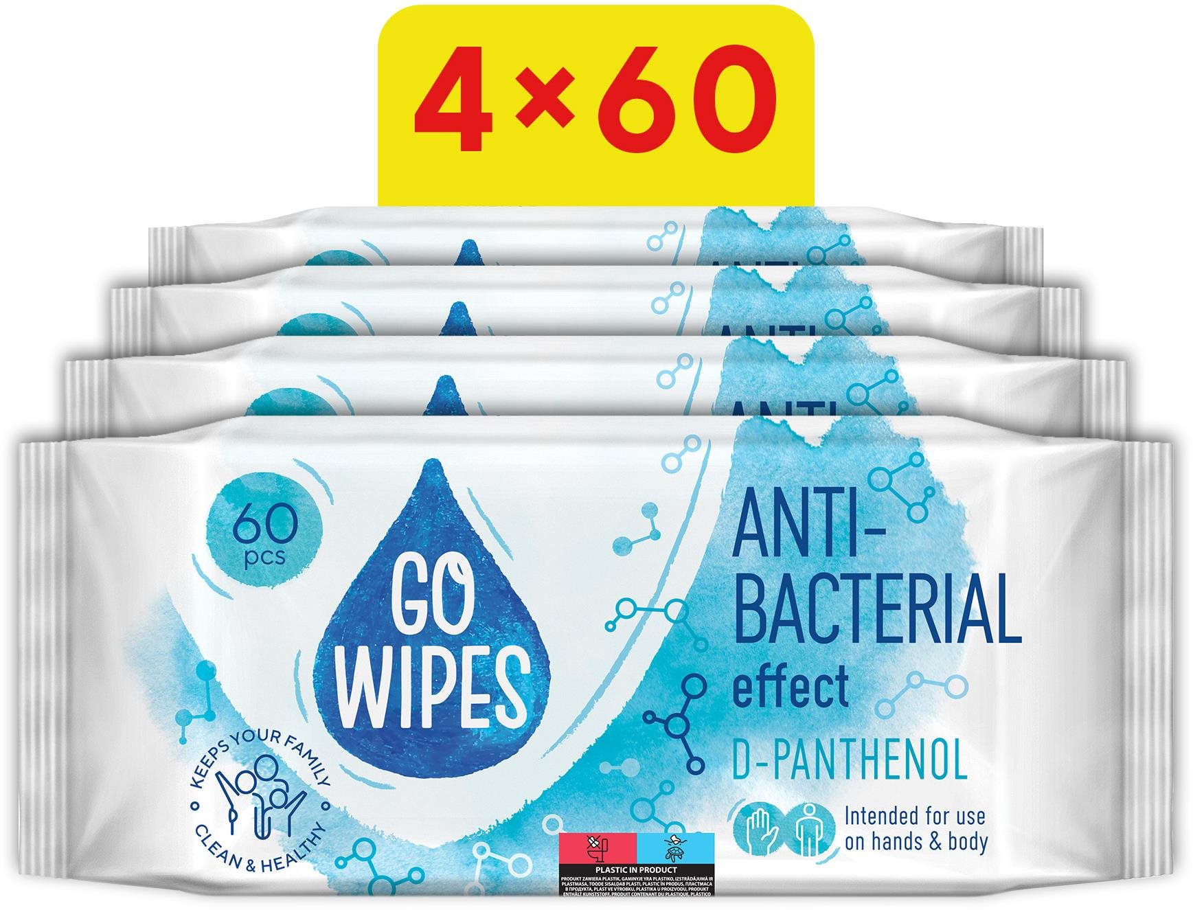 GoWipes vlhčené antibakteriální ubrousky 4× 60 ks (240 ks)