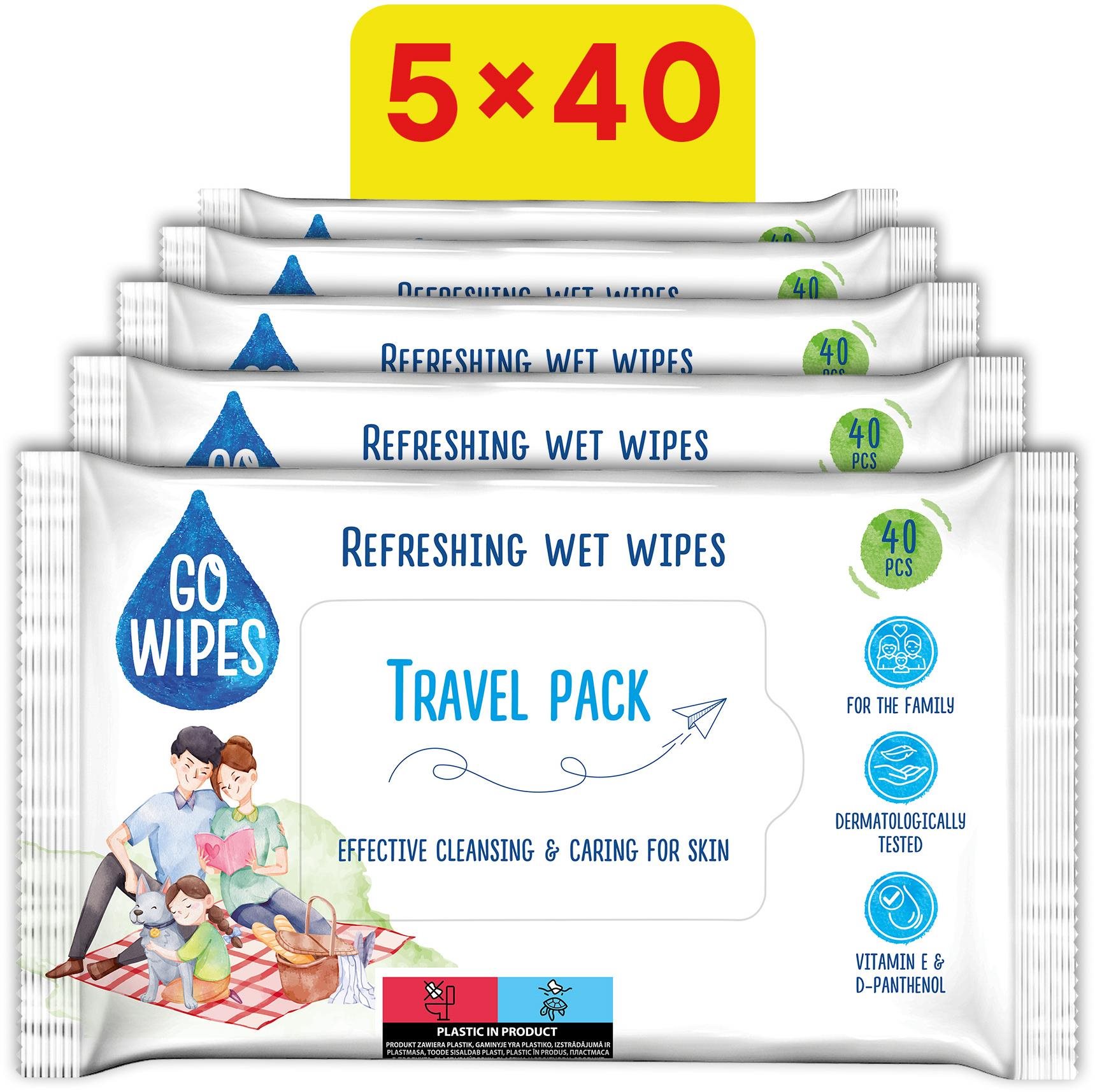 GoWipes vlhčené osvěžujíci ubrousky 5× 40 ks (200 ks)