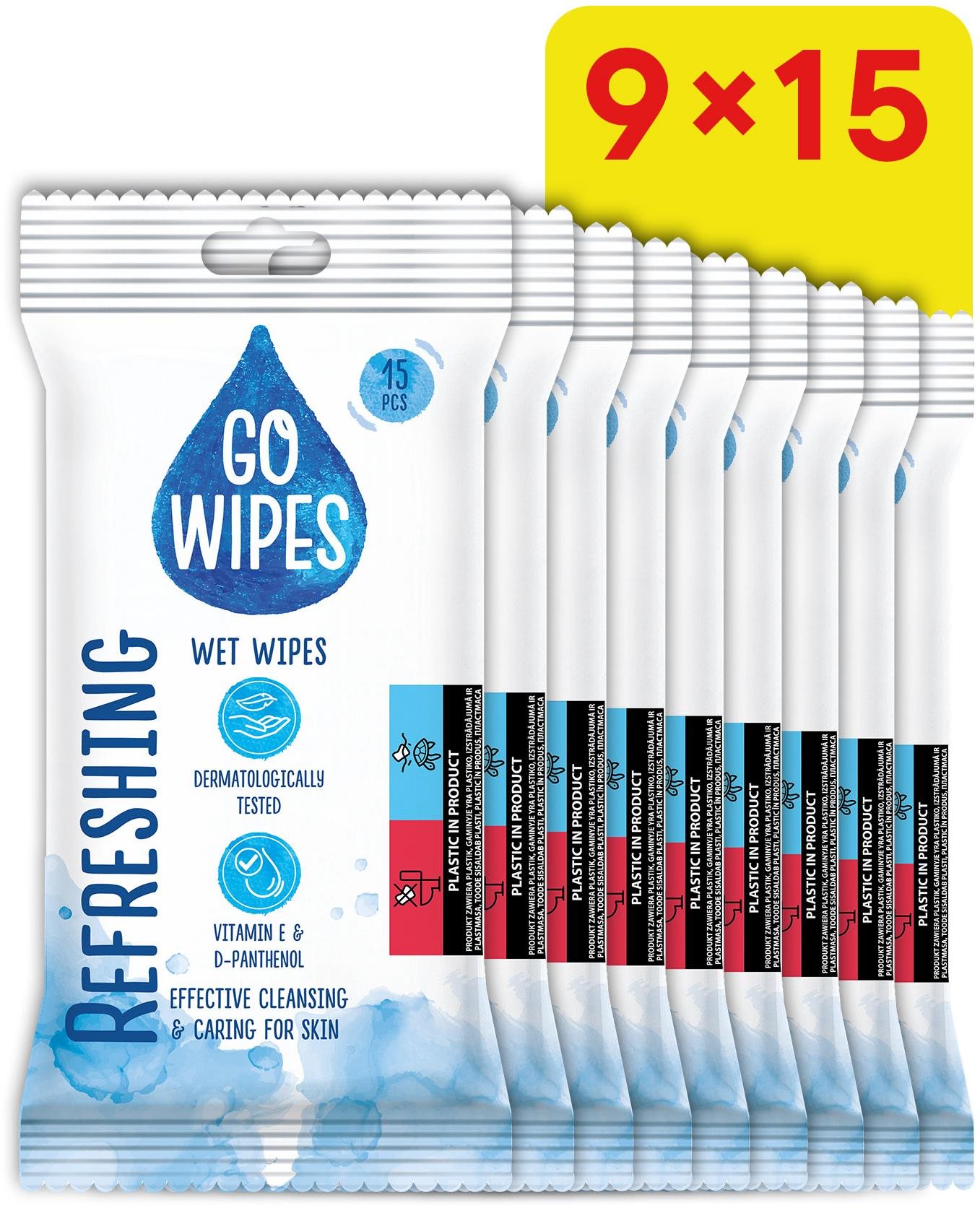 GoWipes vlhčené osvěžujíci ubrousky 9× 15 ks (135 ks)