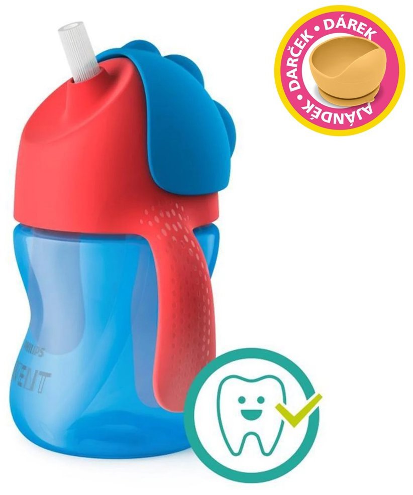 Philips AVENT Hrneček s ohebným brčkem 200 ml chlapec + dárek Petite&Mars miska 6m+