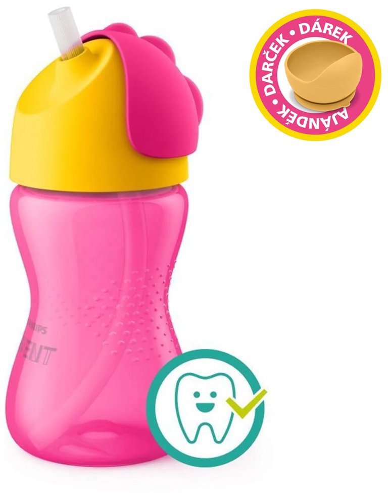Philips AVENT Hrneček s ohebným brčkem 300 ml dívka + dárek Petite&Mars miska 6m+