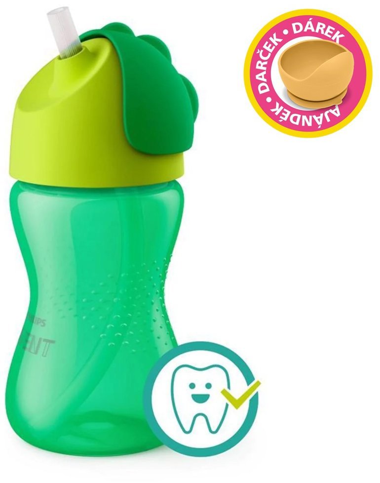 Philips AVENT Hrneček s ohebným brčkem 300 ml chlapec + dárek Petite&Mars miska 6m+