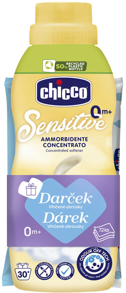 CHICCO Jemný dotek 750 ml (30 praní) + vlhčené ubrousky 72 ks