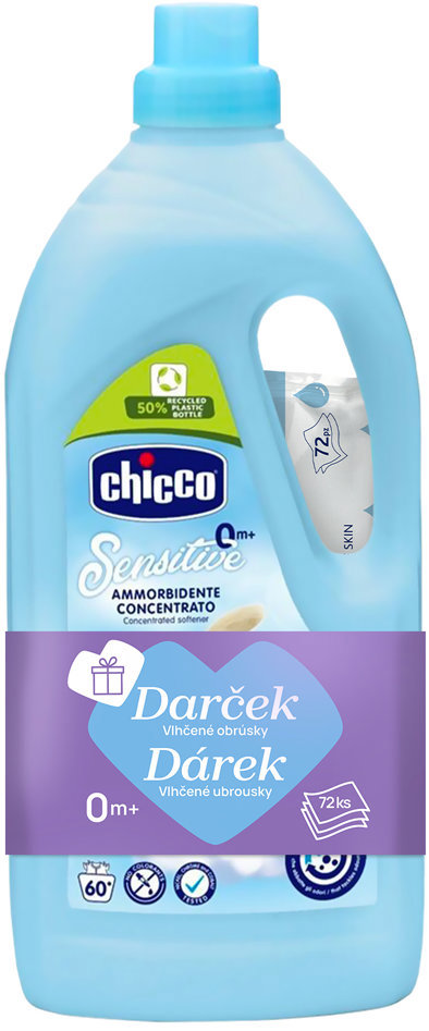CHICCO Sladký pudr 1,5 l (60 praní) + vlhčené ubrousky 72 ks
