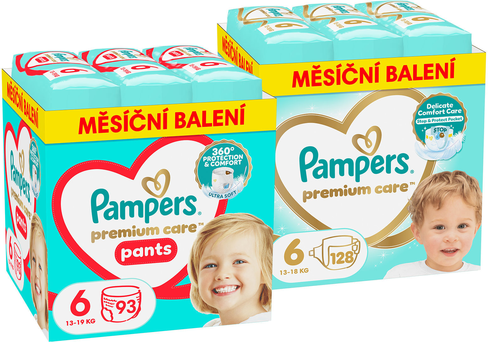 PAMPERS Premium Care Vel. 6 (128 ks) + Premium Care Pants vel. 6 (93 ks)
