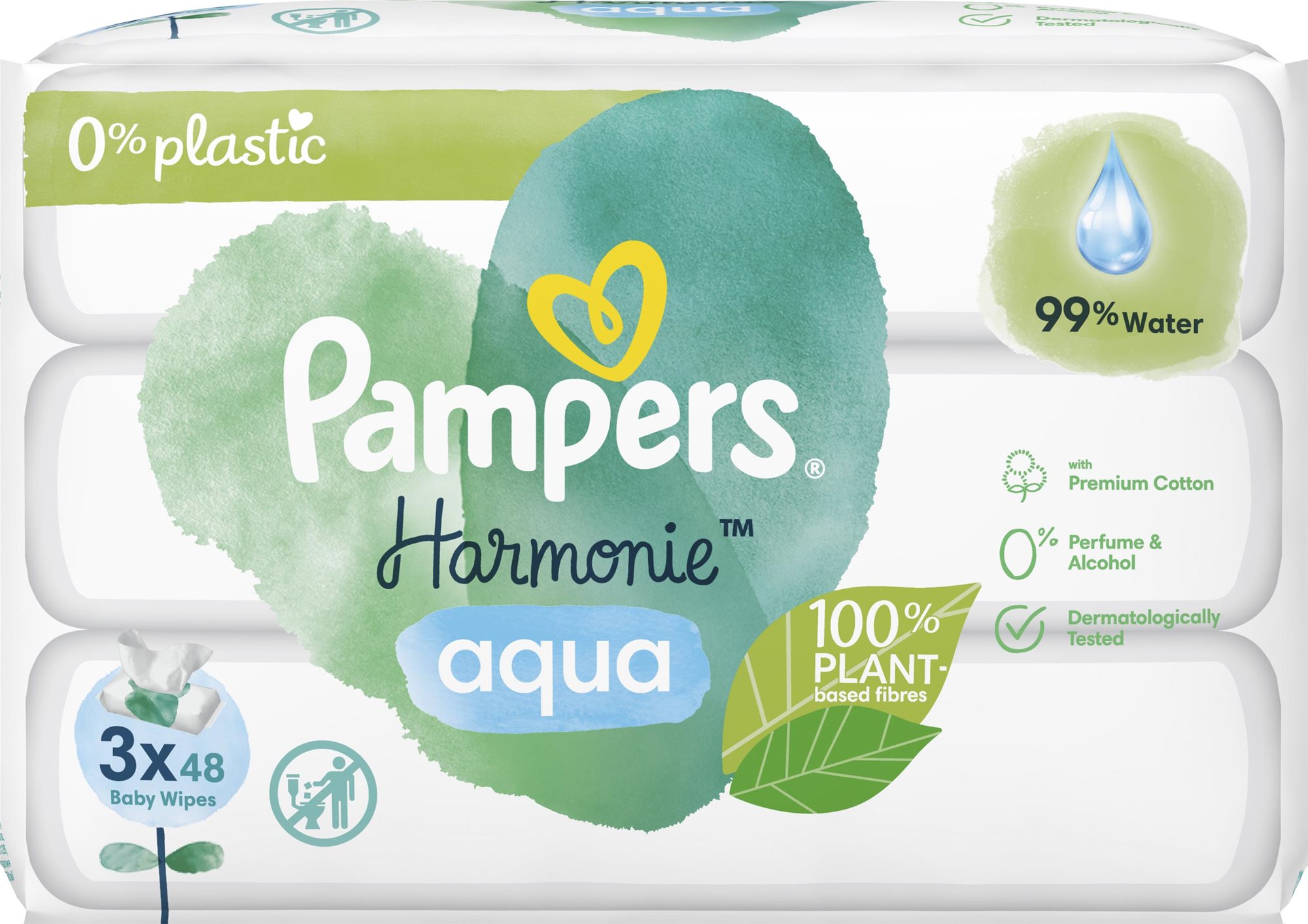 PAMPERS Harmonie Aqua vlhčené ubrousky Plastic Free 3x48ks