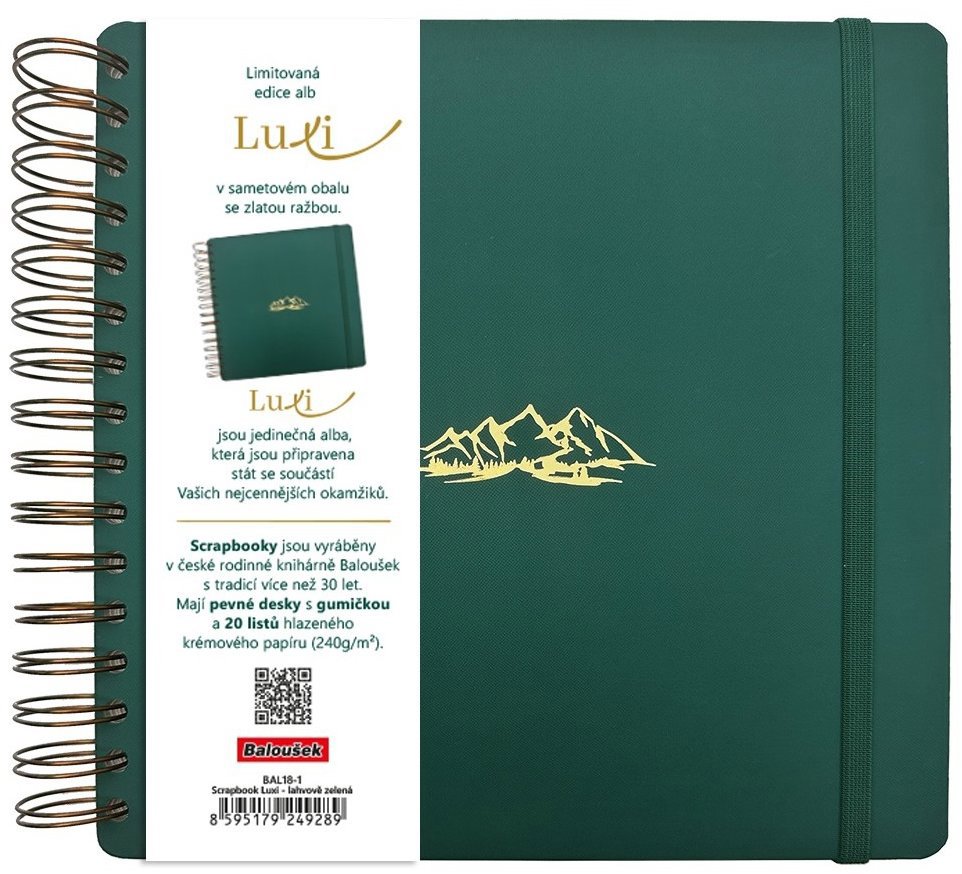 BALOUŠEK TISK Scrapbook Luxi, 210 × 210 mm, lamino, lahvově zelené